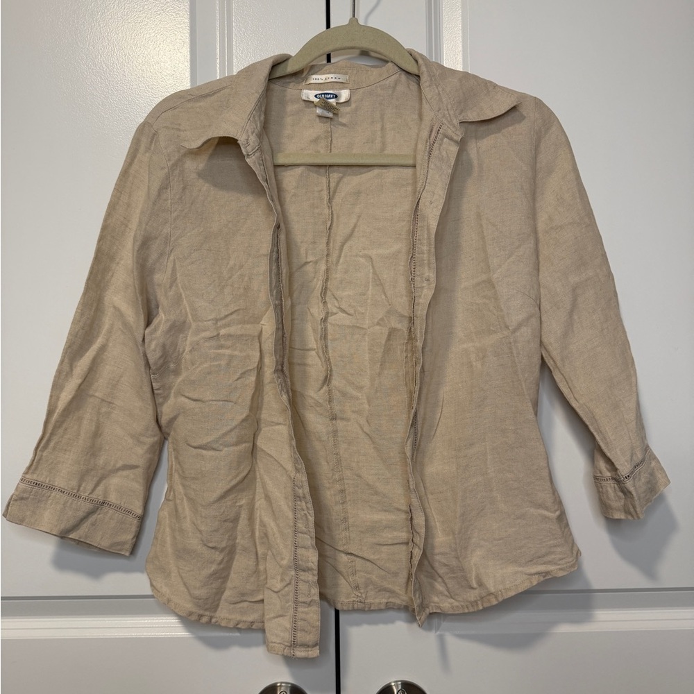 Old Navy 100% Linen Button Front Shirt Women’s M Beige